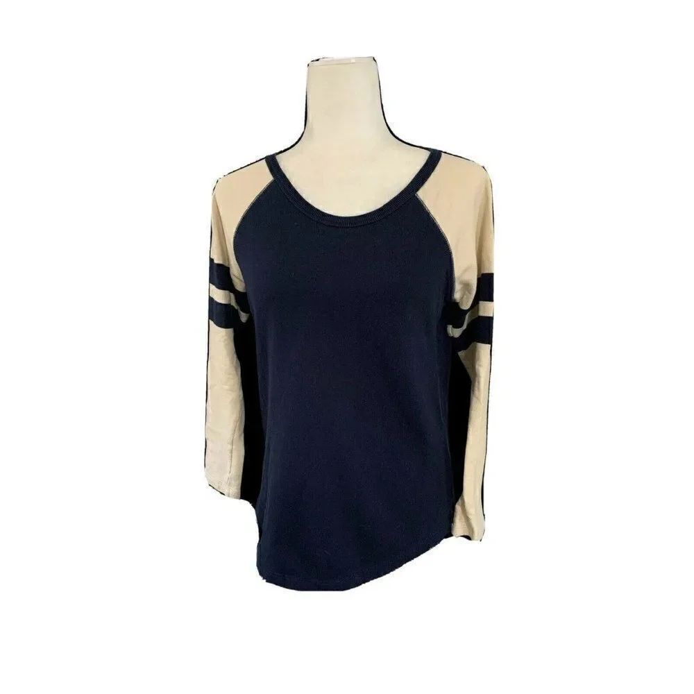 j crew womens navy blue ivory long sleeve sweater top small